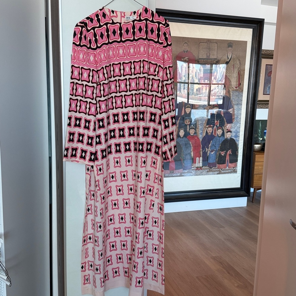 Zara Pink and Black Abstract Pattern Dress